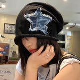 fall outfits 2024 Japanese Style Retro Denim Star Pile Hat Women's Autumn and Winter All-Match Fashion Bag Head Hat Niche Face-Looking Small Hat Fashion