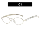 cool sunglasses Pure Desire Oval Glasses Frame Pearl Diamond-Embedded Small Face Small Frame Plain Glasses High-Grade Sense Plain Glasses Frame Can Be Equipped with Myopia