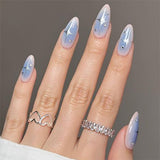 Lianfudai Blue Blooming Almond Wear Tip Fake Nail Art