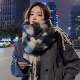 2000s fashion Autumn and Winter New Maillard Cashmere-like Plaid Scarf Women's Winter High-Grade Versatile Shawl Thickened Warm Scarf