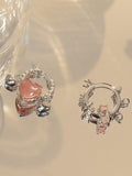 Lianfudai 2024 New Girly Pink Diamond Heart Earrings