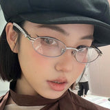 cool sunglasses Pure Desire Oval Glasses Frame Pearl Diamond-Embedded Small Face Small Frame Plain Glasses High-Grade Sense Plain Glasses Frame Can Be Equipped with Myopia