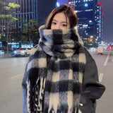 2000s fashion Autumn and Winter New Maillard Cashmere-like Plaid Scarf Women's Winter High-Grade Versatile Shawl Thickened Warm Scarf