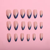 Lianfudai Blue French Curve Water Drop Almond Golden Nail Art