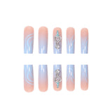 Lianfudai Armor Jeweled Pendant Blue Gradient Line Fake Nail Art