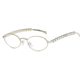 cool sunglasses Pure Desire Oval Glasses Frame Pearl Diamond-Embedded Small Face Small Frame Plain Glasses High-Grade Sense Plain Glasses Frame Can Be Equipped with Myopia