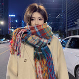 2000s fashion Autumn and Winter New Maillard Cashmere-like Plaid Scarf Women's Winter High-Grade Versatile Shawl Thickened Warm Scarf