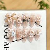 Lianfudai Camellia Rose Bow Removable Premium Finished Nail Art