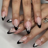 Lianfudai Almond Black French Edge Diamond Butterfly In Nail Art