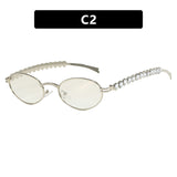 cool sunglasses Pure Desire Oval Glasses Frame Pearl Diamond-Embedded Small Face Small Frame Plain Glasses High-Grade Sense Plain Glasses Frame Can Be Equipped with Myopia