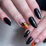 Lianfudai Black Glossy Wear Glitter Pumpkin Manicure Festival Nail Art