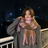 2000s fashion Autumn and Winter New Maillard Cashmere-like Plaid Scarf Women's Winter High-Grade Versatile Shawl Thickened Warm Scarf