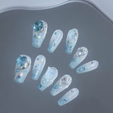 Lianfudai Armor Blue Sea Crystals Uv Removable Nail Stickers