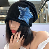 fall outfits 2024 Japanese Style Retro Denim Star Pile Hat Women's Autumn and Winter All-Match Fashion Bag Head Hat Niche Face-Looking Small Hat Fashion