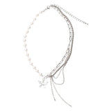 hair Super Fairy Zircon Butterfly Stitching Pearl Necklace High-Grade Sense Niche Simple Long Tassel Chain Clavicle Chain Fashion