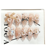 Lianfudai Camellia Rose Bow Removable Premium Finished Nail Art