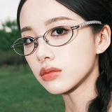 cool sunglasses Pure Desire Oval Glasses Frame Pearl Diamond-Embedded Small Face Small Frame Plain Glasses High-Grade Sense Plain Glasses Frame Can Be Equipped with Myopia