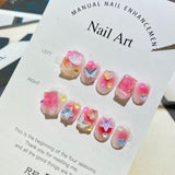 Lianfudai Armor Ice Transparent Blush Gradient Short Cartoon Nail Art