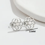 Lianfudai Tiny Circle Earrings Stainless Steel Flower Seed of Life Stud Earrings for Women Geometry Round Hollow Wedding Jewelry