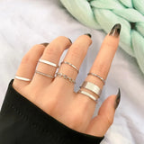 Lianfudai Bohemian Cross Wide Rings Set For Women Girls Simple Chain Finger Tail Rings New Bijoux Jewelry Gifts Ring Female