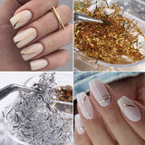 Lianfudai Gold Silver Foil Nail Art Glitter Flake Sequins DIY Nail Art Decoration for Manicure Jewelry Making Tool Makeup Stickers