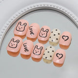 Lianfudai Cartoon Nails Set Press on Pink Rabbit False Nails for Children Puppy Acrylic Cute Anime Nails Short Stick-on Nail Tips