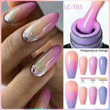 Lianfudai 7ML Auroras Thermal Gel Nail Polish Nude Dark Purple Glitter Gradient Temperature Color Changing Nail Art Gel Varnishes