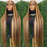 Lianfudai 13x6 Highlight Ombre Straight Lace Front Human Hair Wig Honey Blonde Colored Bone Straight Lace Frontal Wigs For Black Women