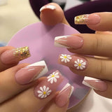 Lianfudai 24Pcs/Set Manicure Wearable Ballerina Removable Coffin Nail With Glue Fake Nails Finished Women Girls False Nails Art Decoration 0515