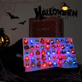 Lianfudai 10-30Pcs Jewelry Party Gifts LED Luminous Halloween Rings Creative Pumpkin Ghost Skull Glowing in Dark Finger Rings Toys Lights