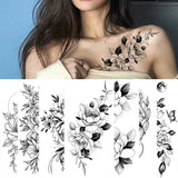 Lianfudai Sketch Flowers Sketch Tattoo Rose Blossoms Black and White Flowers Temporary Tattoos Sticker size: