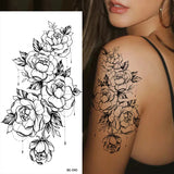 Lianfudai Sketch Flowers Sketch Tattoo Rose Blossoms Black and White Flowers Temporary Tattoos Sticker size: