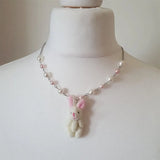 Lianfudai Kawaii Plush Bunny Pendant Necklace y2k