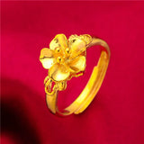 Lianfudai Ethiopia Dubai Flower Gold Color Arab Rings Resizable For Women Wedding Jewelry African Party Gift Nigerian Jewellery