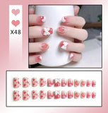 Lianfudai 24Pcs/Box Sweet Short Round/Square Head False Nail Art Full Cover Detachable Artificial Fake Nails Ballerina Press on Nails Tips