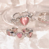 Lianfudai Pink Love Heart Rings for Women Opening Personality Thorn Finger Ring Fashion Sweet Girls Jewelry Wedding Party Accessories