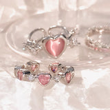 Lianfudai Pink Love Heart Rings for Women Opening Personality Thorn Finger Ring Fashion Sweet Girls Jewelry Wedding Party Accessories 2023