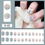 Lianfudai 24pcs French Point Diamond Fake Nails Wearing Artificial Square Head Press On Acrylic Nail Art Pearl Patch Almond False Nails