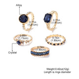 Lianfudai New Fashion Trend Unique Design Light Luxury Retro Blue Crystal Ring 5 Pieces Ring Female Jewelry Party Premium Gift Wholesale