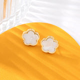 Lianfudai 316L Stainless Steel Black Five Leaf Clover Flower Stud Earrings For Women New Trendy Waterproof Ear Jewelry Girls Gift