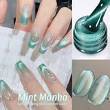 Lianfudai  Mint Green Color Cat Magnetic Gel Nail Polish Sparkle Glitter Gel Varnis Semi Permanent 10ml for Summer Manicure DIY