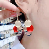 Lianfudai  Korean INS Fashion Simple Romantic Prismatic Round Earring Jewelry Silver Color Eardrop For Women Trendy Jewerly Gift