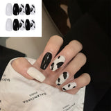 Lianfudai 24P Fashion Fake Nails With Design Leopard Full Cover False Nails Tips Black Brown Stiletto Press On French Artificial Nail Glue