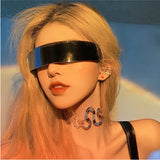Lianfudai Cyberpunk Goggles Futuristic Party Glasses One Piece Wrap Around Silver Mirror Sunglasses Women Men Sunnies Shades Sun Glasses