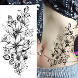 Lianfudai Sketch Flowers Sketch Tattoo Rose Blossoms Black and White Flowers Temporary Tattoos Sticker size: