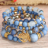 Lianfudai Ethnic Bohemian Multicolor Crystal Beads Strand Bracelets Women Men Heart Tree Of Life Charm Bracelet Pulseira Feminina