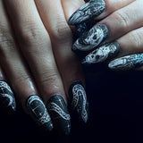 Lianfudai current nail trends 2023   24Pcs Halloween Long Stiletto False Nails Almond Fake Nails with Ghost Design Press on Nails Wearable Full Cover Manicure Tips