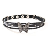 Lianfudai New Dark Punk Butterfly Leather Choker For Women Retro Leather Multi-Layer Rock Neck Chain Necklace Cool Girls Accessories