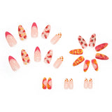 Lianfudai 24Pcs Almond False Nails With Tools Cute Heart Strawberry Chili Design French Checkerboard ABS Press On Nails Fake Tips Wearable