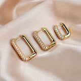 Lianfudai 2024 Minimalist Geometric Square Crystal CZ Big Huggies Hoop Earrings for Women Fashion Gold Color Metal Wedding Jewelry Gift
